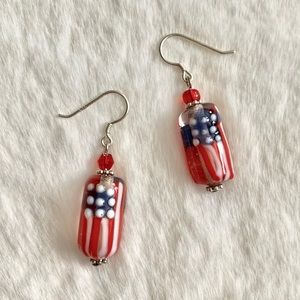 NEW Handmade Patriotic Murano Glass Earrings